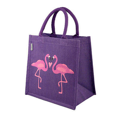 flamingo jute shopping bag purple