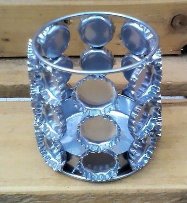 silver recycled metal bottle tops candle holder