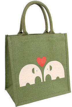 elephant jute shopping bag green