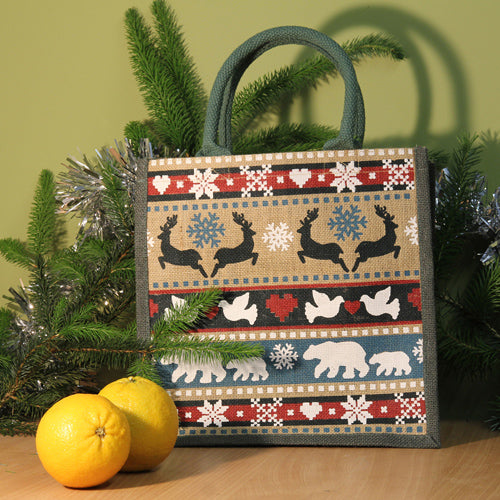 WINTER ANIMALS CHRISTMAS JUTE SHOPPING BAG