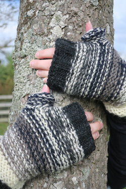 BLACK MARL KNITTED FINGERLESS GLOVES - by Cool Trade Winds