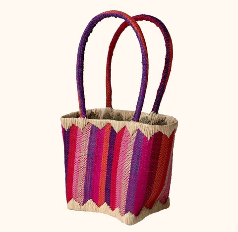 BRIGHT PINK STRIPE MINI RAFFIA BASKET