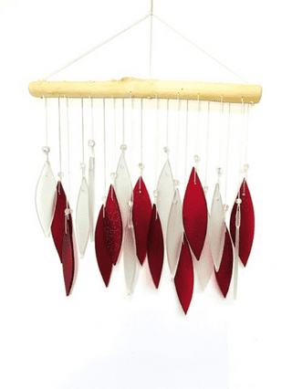 RED SPARKLE LEAVES GLASS WINDCHIME